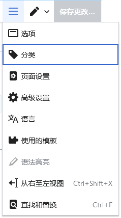 “页面选项”菜单,聚焦于“分类”选项