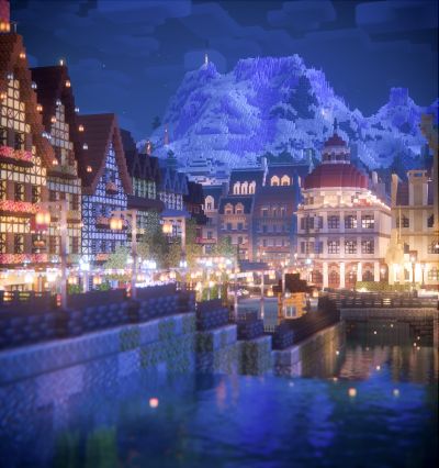 夜晚的街心广场，喵樱河畔。